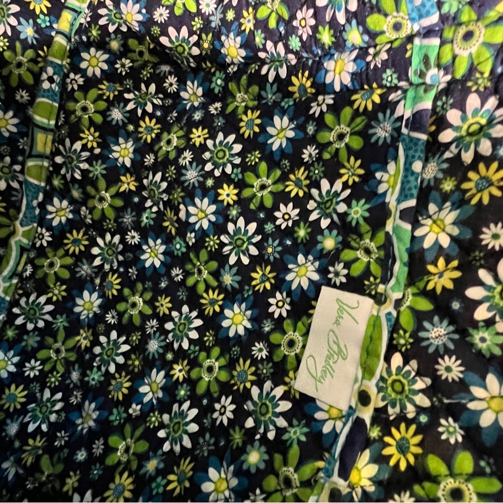 Vera Bradley navy blue green large quilted tote bag - Picture 2 of 8